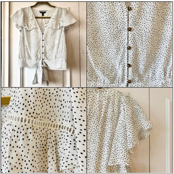 *NEW WITH TAGS* Polka Dot Flutter Sleeve Tie-Front Blouse by Express - Size XS - Picture 7 of 16